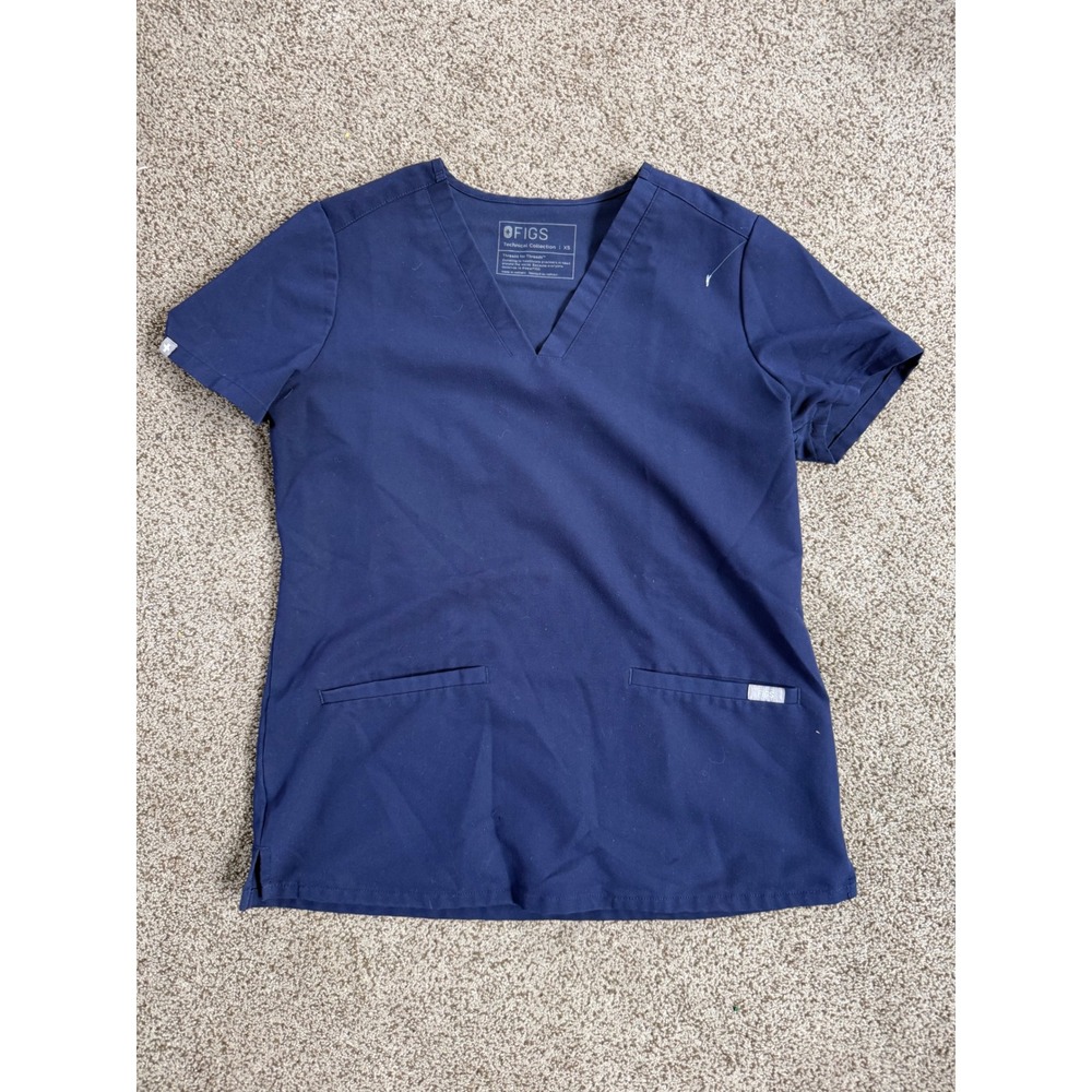 FIGS Technical Collection Womens XS Navy Blue V-Neck Scrub Top 2-Pocket Casma
